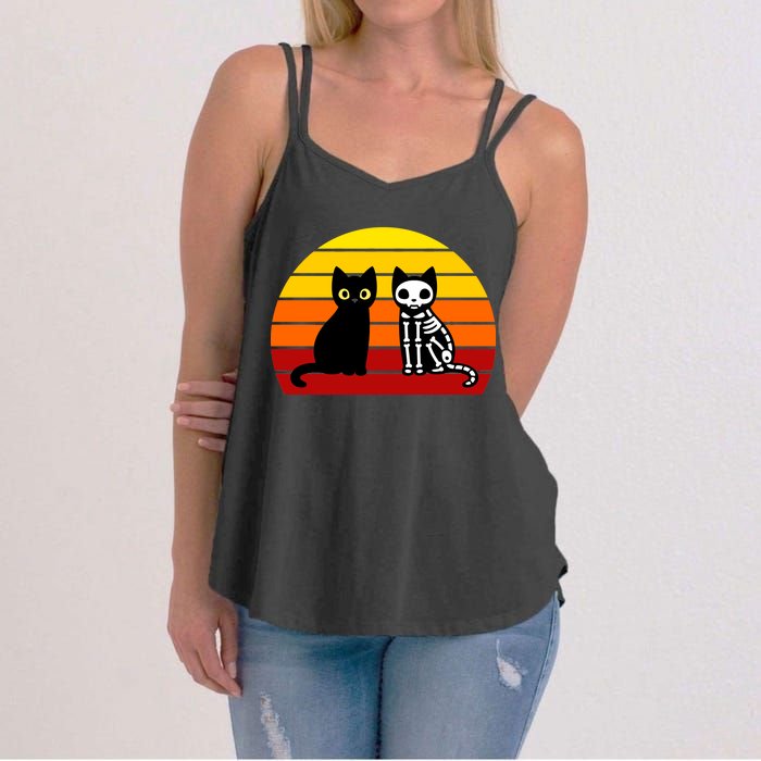 Black Cat Sunset Skeleton Women's Strappy Tank