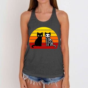 Black Cat Sunset Skeleton Women's Knotted Racerback Tank