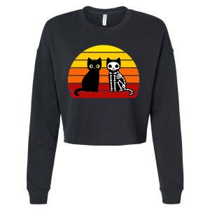 Black Cat Sunset Skeleton Cropped Pullover Crew