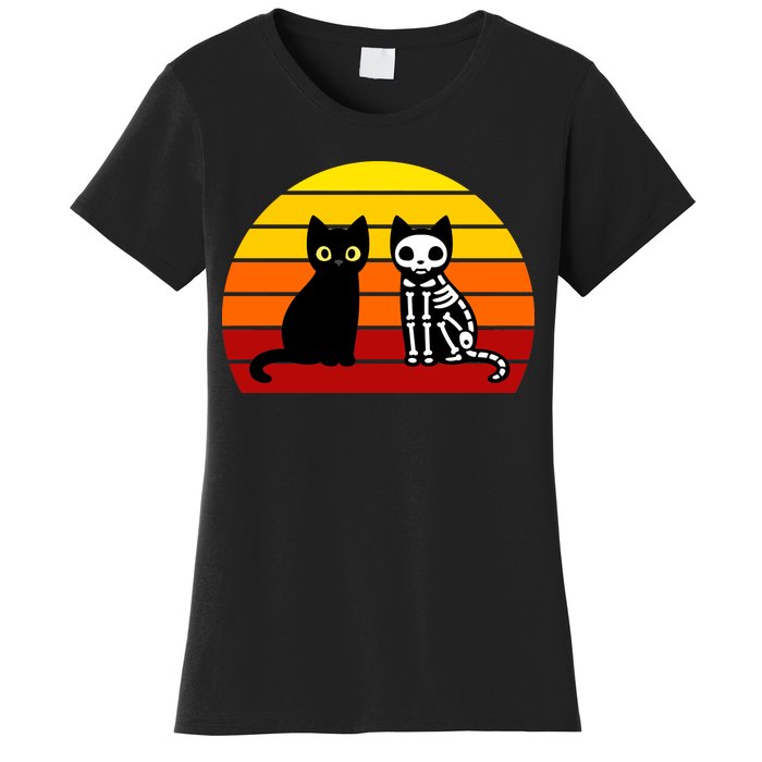 Black Cat Sunset Skeleton Women's T-Shirt