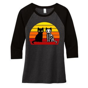 Black Cat Sunset Skeleton Women's Tri-Blend 3/4-Sleeve Raglan Shirt