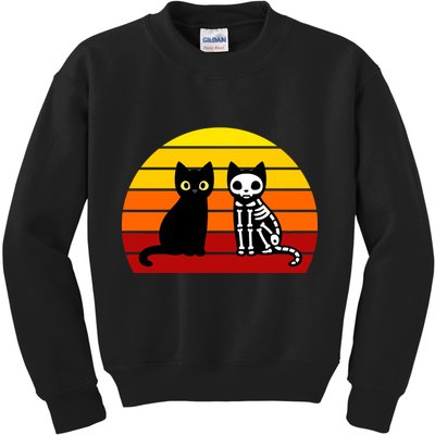 Black Cat Sunset Skeleton Kids Sweatshirt