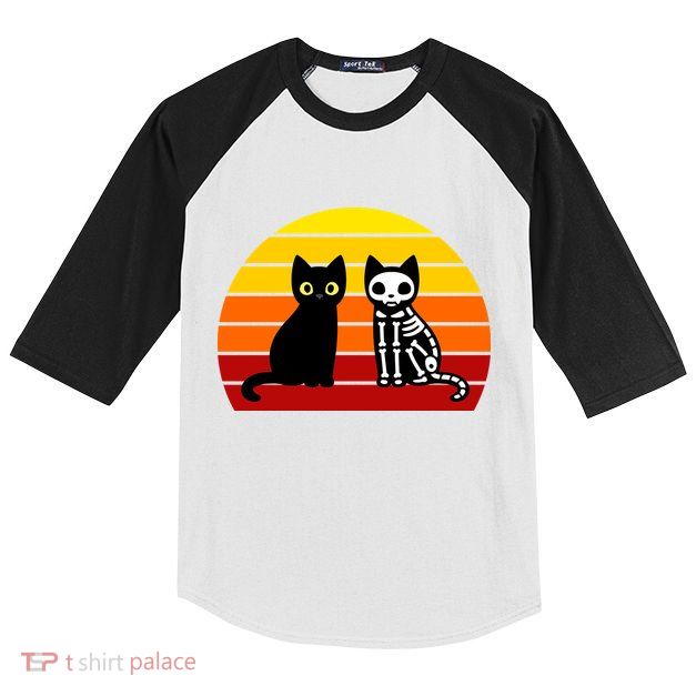 Black Cat Sunset Skeleton Kids Colorblock Raglan Jersey