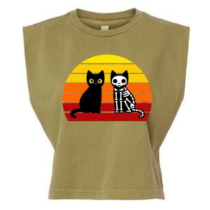 Black Cat Sunset Skeleton Garment-Dyed Women's Muscle Tee