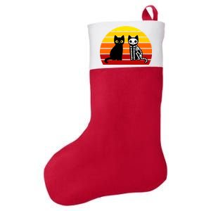 Black Cat Sunset Skeleton Felt Holiday Christmas Stocking