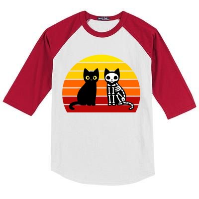 Black Cat Sunset Skeleton Kids Colorblock Raglan Jersey