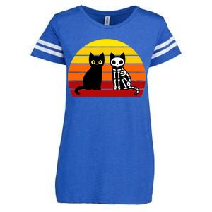 Black Cat Sunset Skeleton Enza Ladies Jersey Football T-Shirt