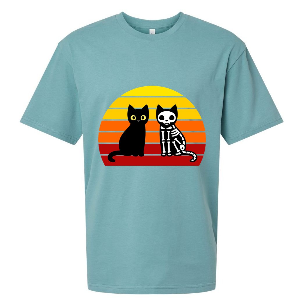 Black Cat Sunset Skeleton Sueded Cloud Jersey T-Shirt