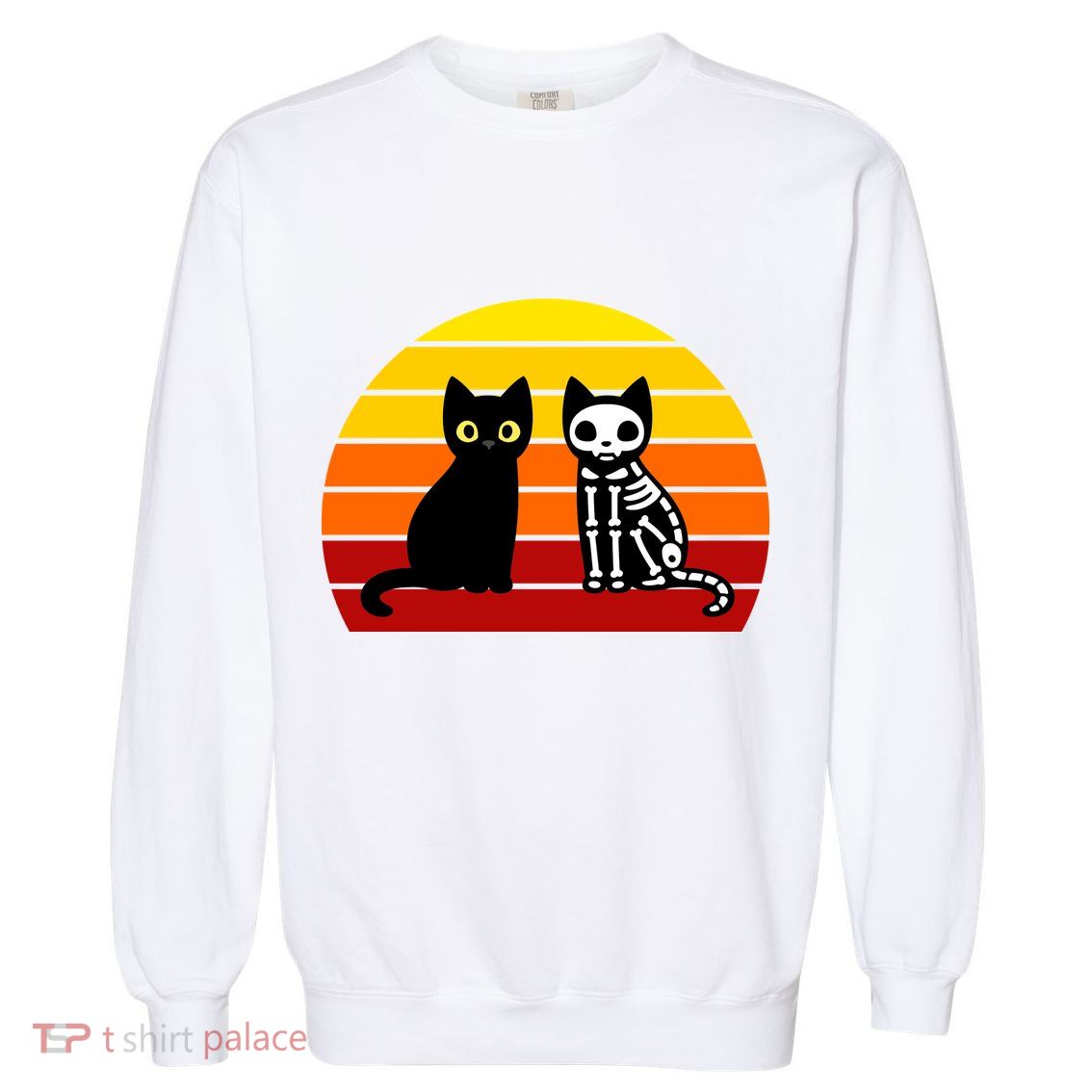 Black Cat Sunset Skeleton Garment-Dyed Sweatshirt