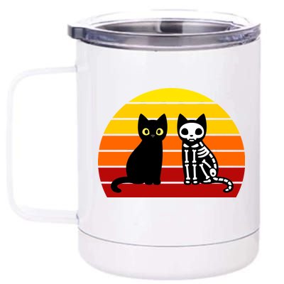 Black Cat Sunset Skeleton 12 oz Stainless Steel Tumbler Cup