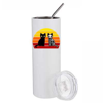 Black Cat Sunset Skeleton Stainless Steel Tumbler