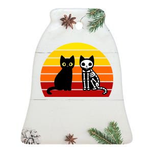 Black Cat Sunset Skeleton Ceramic Bell Ornament