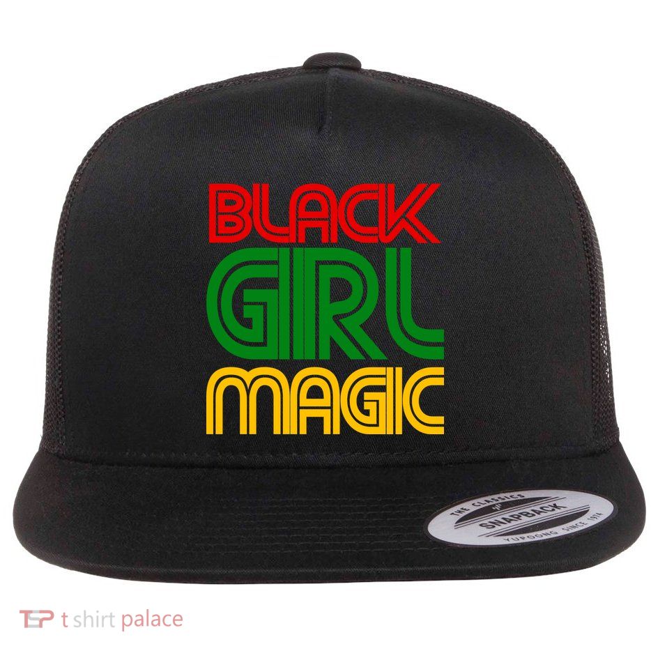 Black Girl Magic Colorful Imprint Flat Bill Trucker Hat