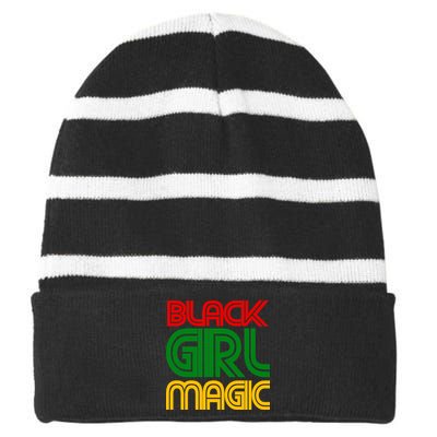 Black Girl Magic Colorful Imprint Striped Beanie with Solid Band