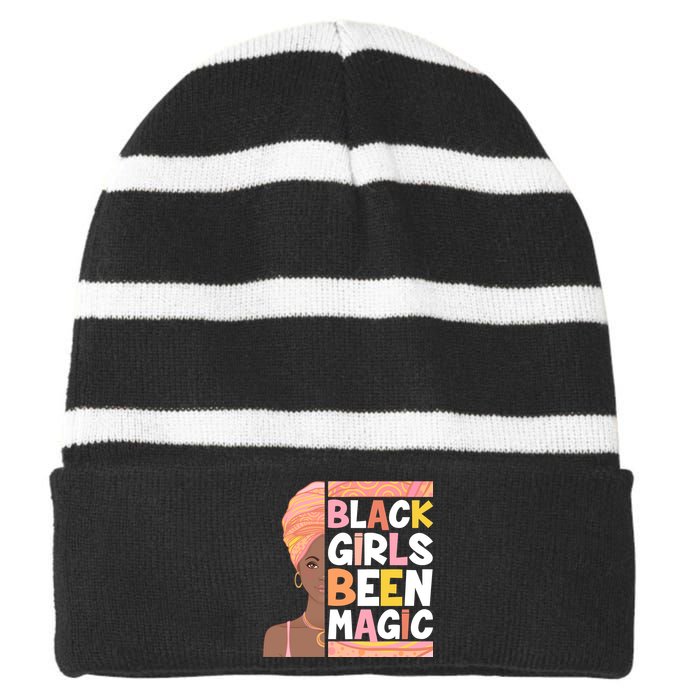 Black Girls Been Magic Striped Beanie with Solid Band