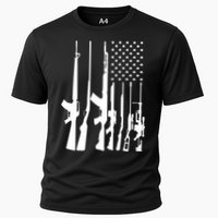Black Gun American Flag - Rifle Weapon Firearm 2nd Amendment Cooling Performance Crew T-Shirt