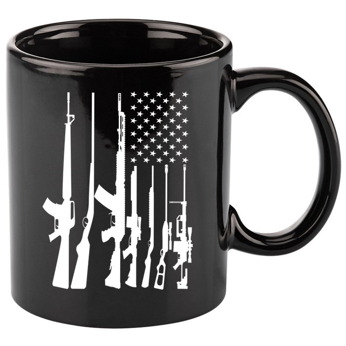 Black Gun American Flag - Rifle Weapon Firearm 2nd Amendment 11oz C Handle Ceramic Mug