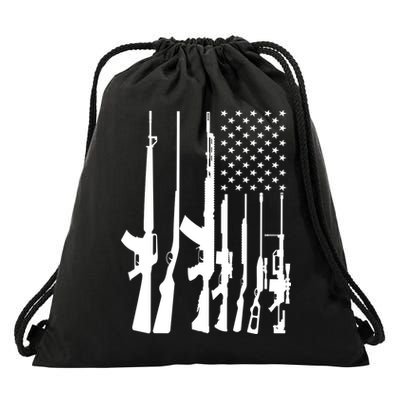 Black Gun American Flag - Rifle Weapon Firearm 2nd Amendment Drawstring Bag