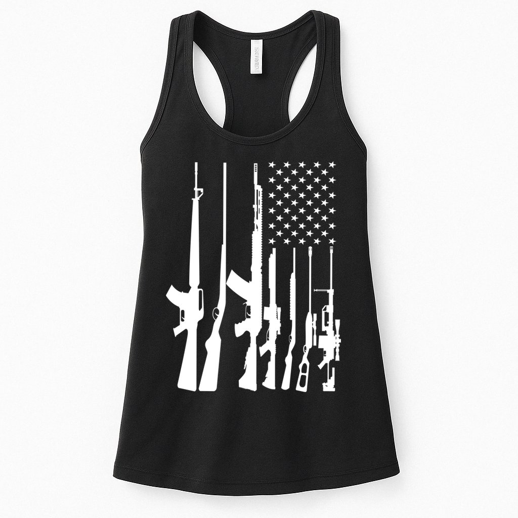 Black Gun American Flag - Rifle Weapon Firearm 2nd Amendment Womens Tank Top