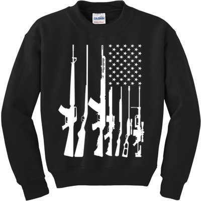 Black Gun American Flag - Rifle Weapon Firearm 2nd Amendment Kids Sweatshirt