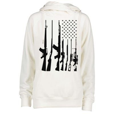 Black Gun American Flag - Rifle Weapon Firearm 2nd Amendment Womens Funnel Neck Pullover Hood