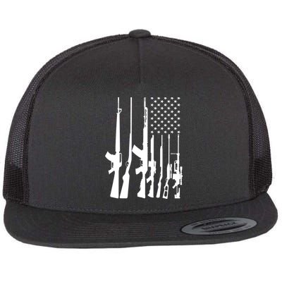 Black Gun American Flag - Rifle Weapon Firearm 2nd Amendment Flat Bill Trucker Hat