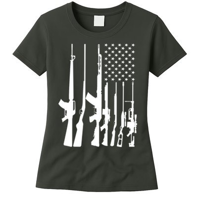Black Gun American Flag - Rifle Weapon Firearm 2nd Amendment Womens T-Shirt