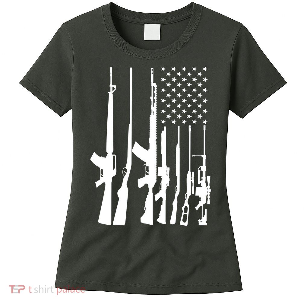 Black Gun American Flag - Rifle Weapon Firearm 2nd Amendment Womens T-Shirt