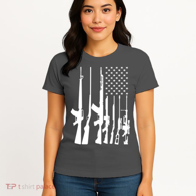 Black Gun American Flag - Rifle Weapon Firearm 2nd Amendment Womens T-Shirt