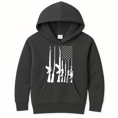 Black Gun American Flag - Rifle Weapon Firearm 2nd Amendment Kids Hoodie