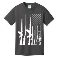 Black Gun American Flag - Rifle Weapon Firearm 2nd Amendment Kids T-Shirt