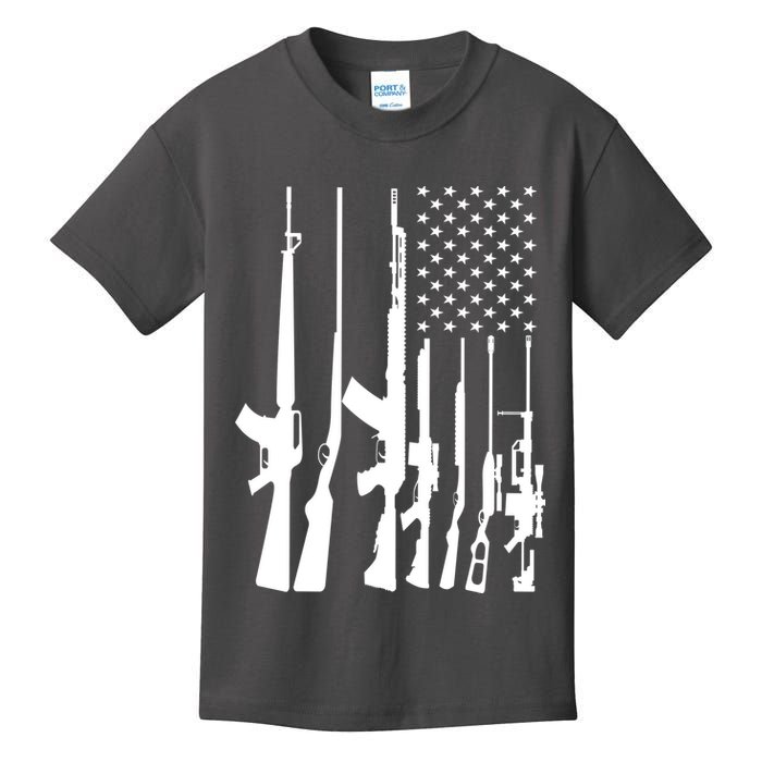 Black Gun American Flag - Rifle Weapon Firearm 2nd Amendment Kids T-Shirt