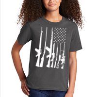 Black Gun American Flag - Rifle Weapon Firearm 2nd Amendment Kids T-Shirt