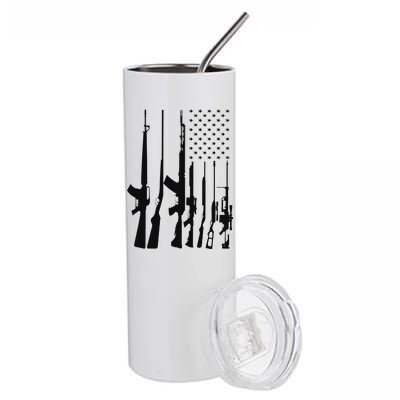 Black Gun American Flag - Rifle Weapon Firearm 2nd Amendment Stainless Steel Tumbler