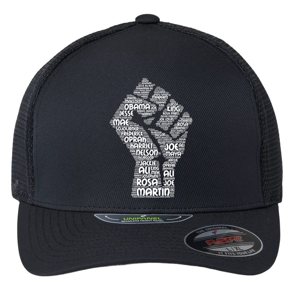 Black History Fist Of Names Tribute  Flexfit Unipanel Trucker Cap
