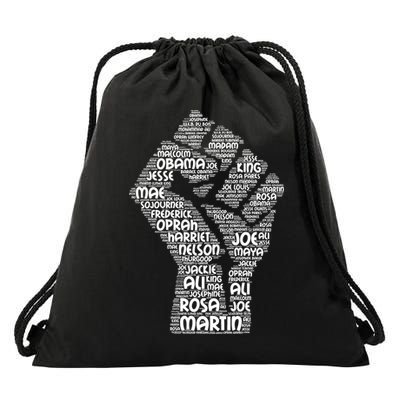 Black History Fist Of Names Tribute  Drawstring Bag