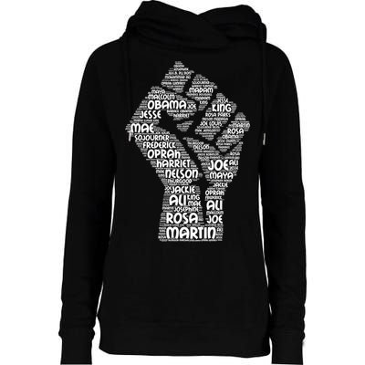 Black History Fist Of Names Tribute  Womens Funnel Neck Pullover Hood