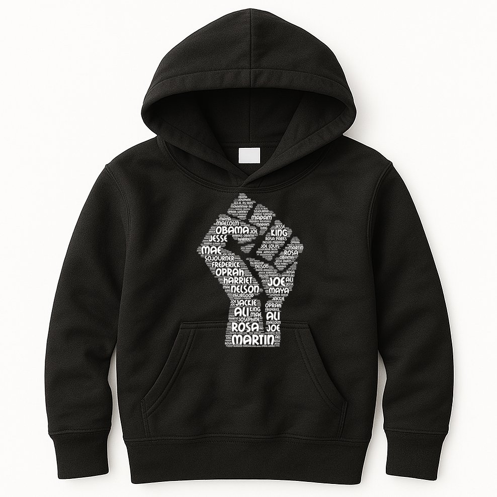 Black History Fist Of Names Tribute  Kids Hoodie