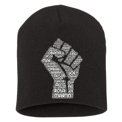 Black History Fist Of Names Tribute  Short Acrylic Beanie