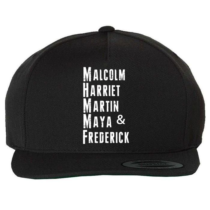 Black History Malcolm Harriet Martin Maya & Frederick  Wool Snapback Cap