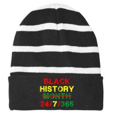 Black History Month 24/7/365 African Melanin Striped Beanie with Solid Band