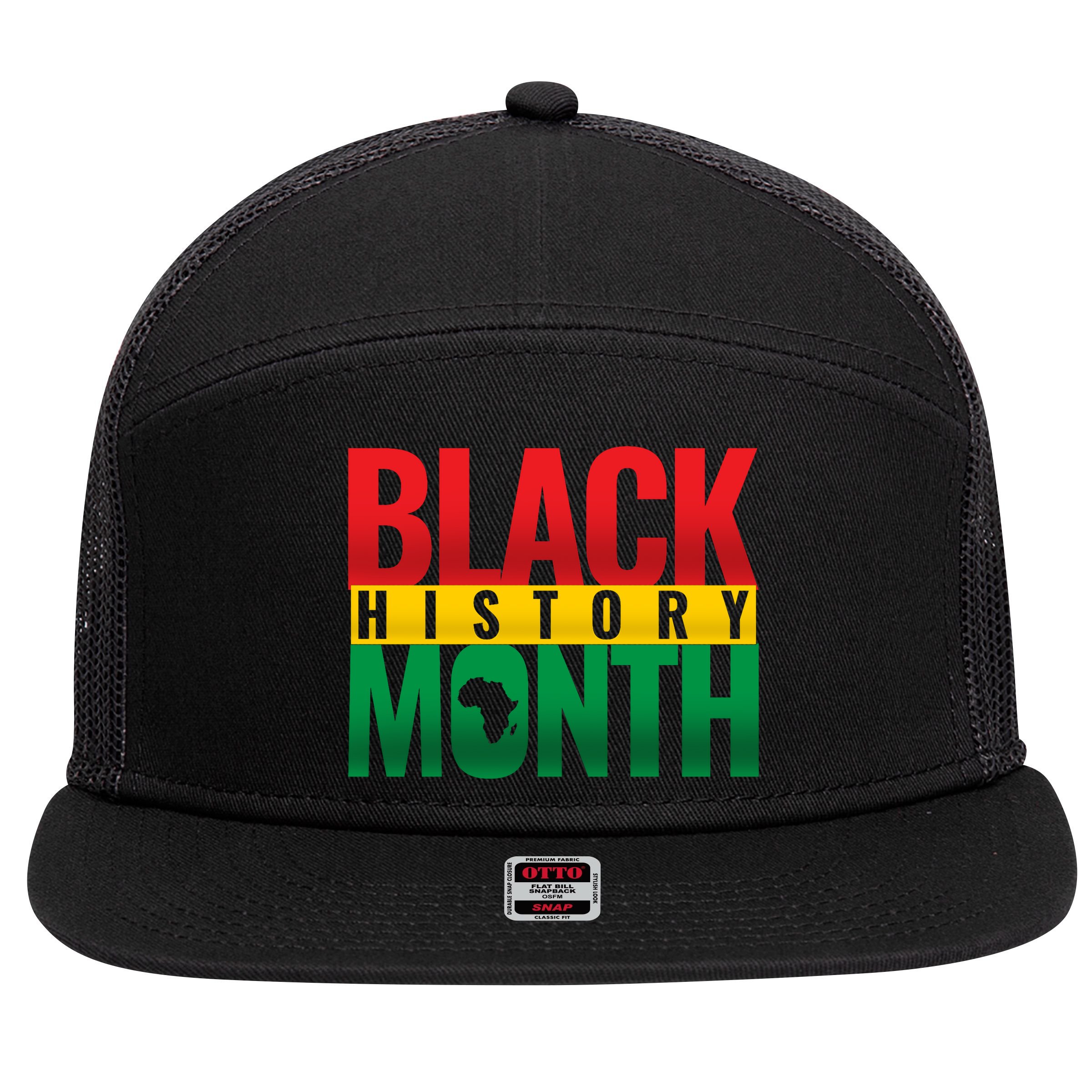 Black History Month African design 7 Panel Mesh Trucker Snapback Hat