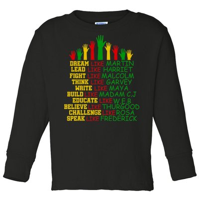 Black History Month Famous Figures Hands Toddler Long Sleeve Shirt