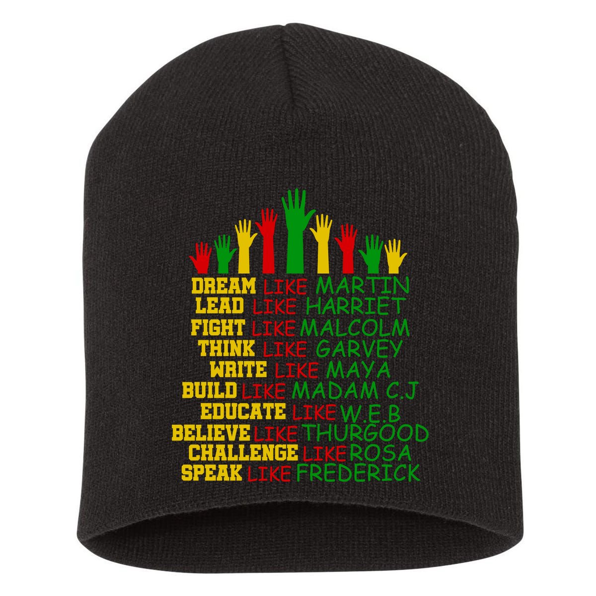 Black History Month Famous Figures Hands Short Acrylic Beanie