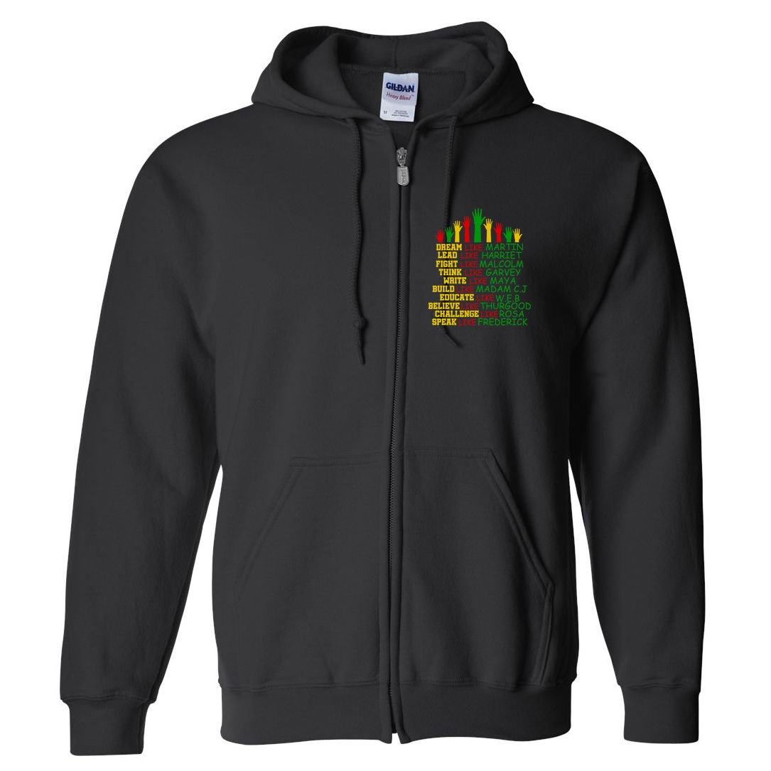 Black History Month Famous Figures Hands Full Zip Hoodie
