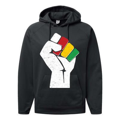 Black History Month Fist African Colors Performance Fleece Hoodie