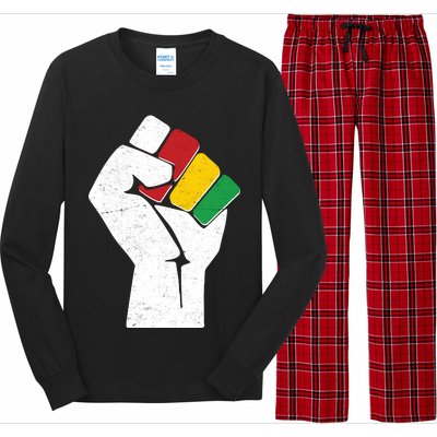 Black History Month Fist African Colors Long Sleeve Pajama Set