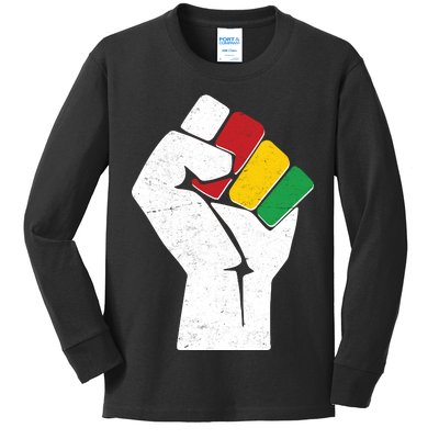 Black History Month Fist African Colors Kids Long Sleeve Shirt