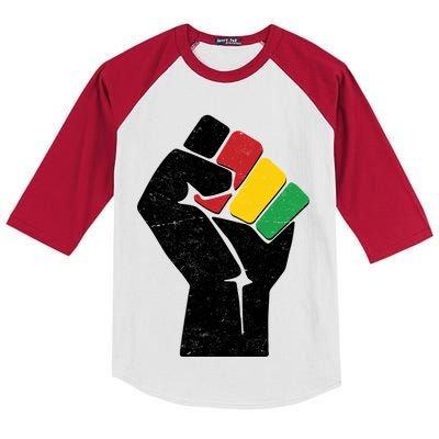 Black History Month Fist African Colors Kids Colorblock Raglan Jersey