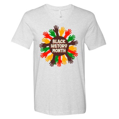 Black History Month Hands Raised  V-Neck T-Shirt